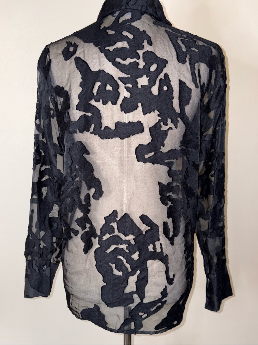 Zara Sheer Black Burnout Lace Oversized Button-Down Blouse Size S - Picture 4 of 7